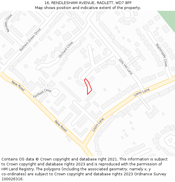 16, RENDLESHAM AVENUE, RADLETT, WD7 8PF: Location map and indicative extent of plot