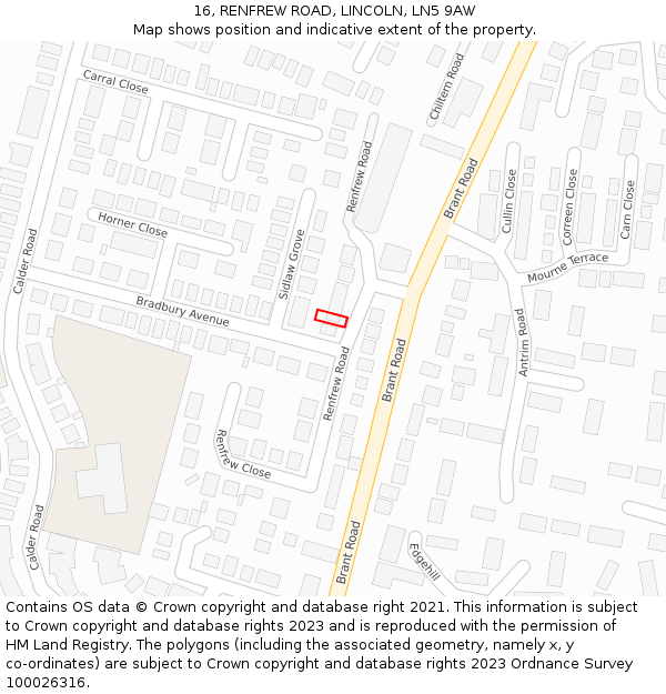 16, RENFREW ROAD, LINCOLN, LN5 9AW: Location map and indicative extent of plot