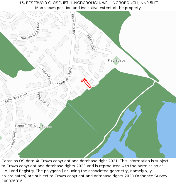 16, RESERVOIR CLOSE, IRTHLINGBOROUGH, WELLINGBOROUGH, NN9 5HZ: Location map and indicative extent of plot