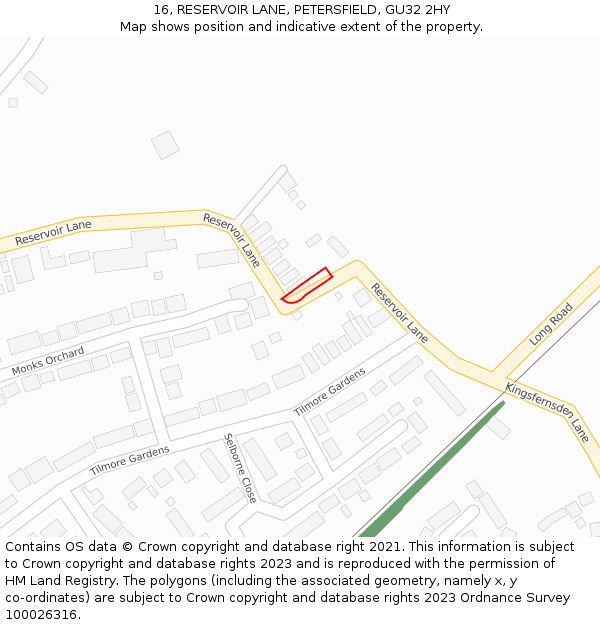 16, RESERVOIR LANE, PETERSFIELD, GU32 2HY: Location map and indicative extent of plot