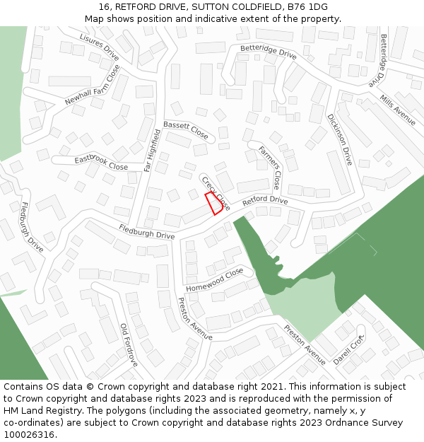 16, RETFORD DRIVE, SUTTON COLDFIELD, B76 1DG: Location map and indicative extent of plot