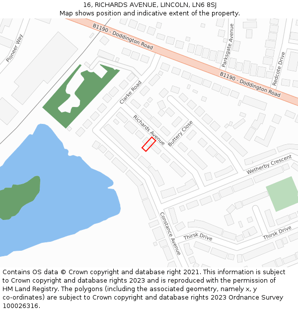 16, RICHARDS AVENUE, LINCOLN, LN6 8SJ: Location map and indicative extent of plot