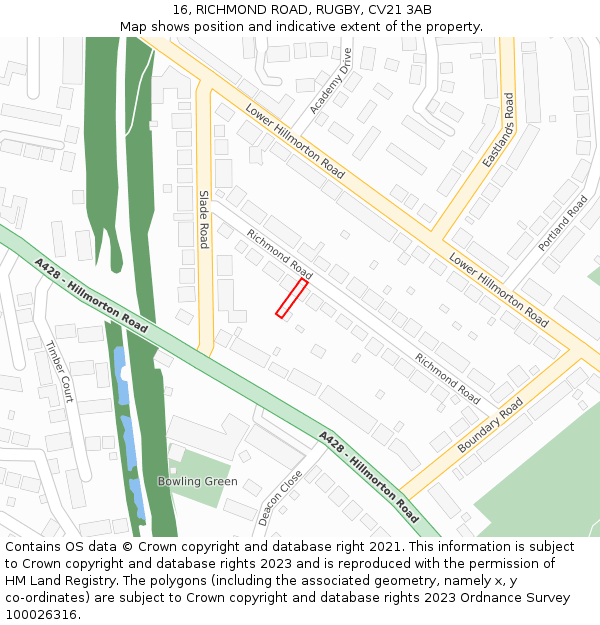 16, RICHMOND ROAD, RUGBY, CV21 3AB: Location map and indicative extent of plot