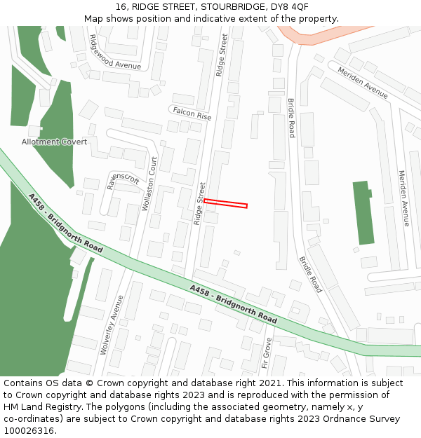 16, RIDGE STREET, STOURBRIDGE, DY8 4QF: Location map and indicative extent of plot