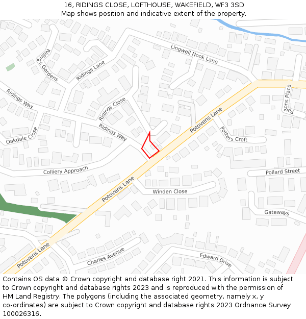 16, RIDINGS CLOSE, LOFTHOUSE, WAKEFIELD, WF3 3SD: Location map and indicative extent of plot