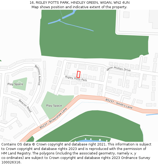 16, RIGLEY POTTS PARK, HINDLEY GREEN, WIGAN, WN2 4UN: Location map and indicative extent of plot