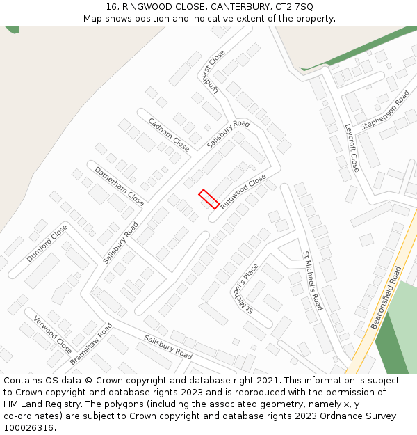 16, RINGWOOD CLOSE, CANTERBURY, CT2 7SQ: Location map and indicative extent of plot