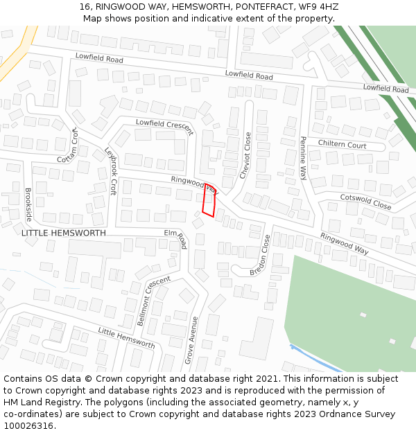 16, RINGWOOD WAY, HEMSWORTH, PONTEFRACT, WF9 4HZ: Location map and indicative extent of plot