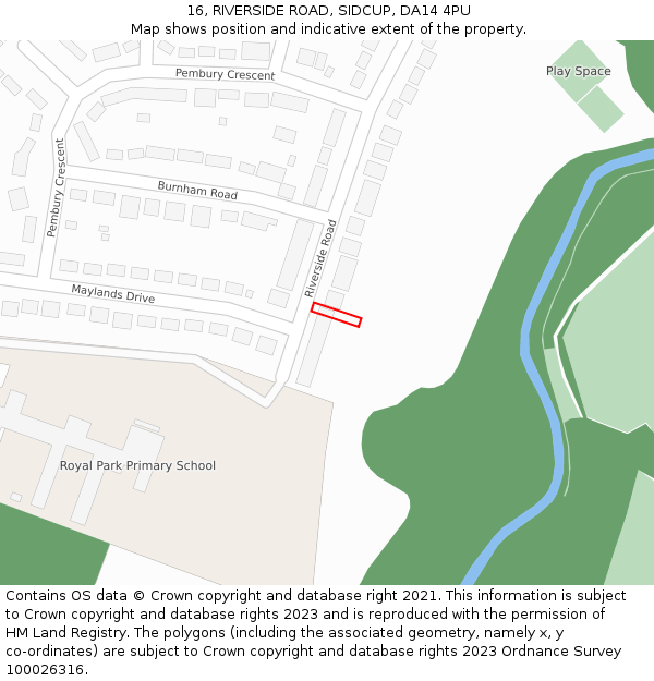 16, RIVERSIDE ROAD, SIDCUP, DA14 4PU: Location map and indicative extent of plot