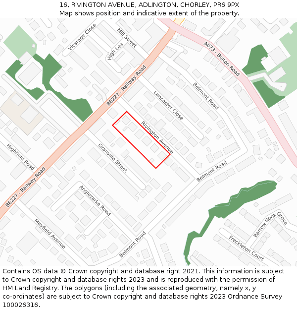 16, RIVINGTON AVENUE, ADLINGTON, CHORLEY, PR6 9PX: Location map and indicative extent of plot