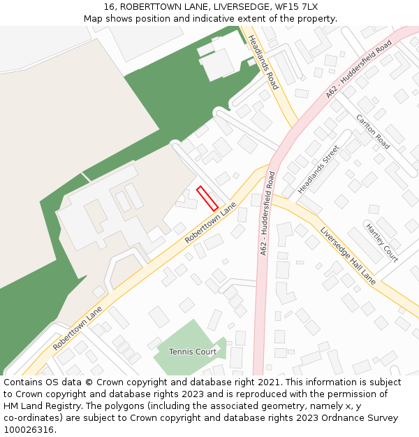 16, ROBERTTOWN LANE, LIVERSEDGE, WF15 7LX: Location map and indicative extent of plot