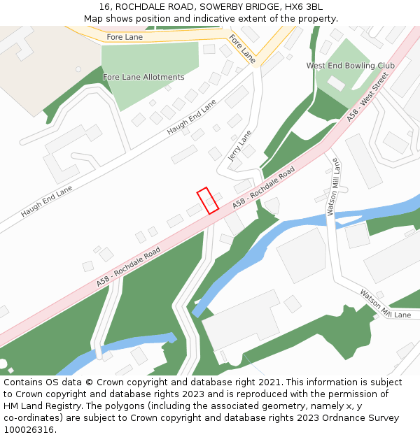 16, ROCHDALE ROAD, SOWERBY BRIDGE, HX6 3BL: Location map and indicative extent of plot