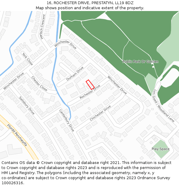 16, ROCHESTER DRIVE, PRESTATYN, LL19 8DZ: Location map and indicative extent of plot