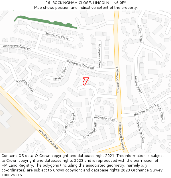 16, ROCKINGHAM CLOSE, LINCOLN, LN6 0FY: Location map and indicative extent of plot