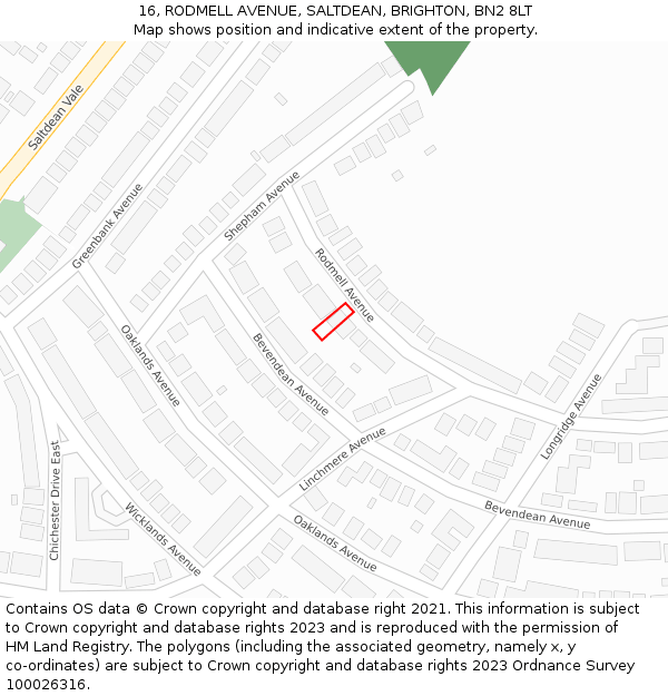 16, RODMELL AVENUE, SALTDEAN, BRIGHTON, BN2 8LT: Location map and indicative extent of plot