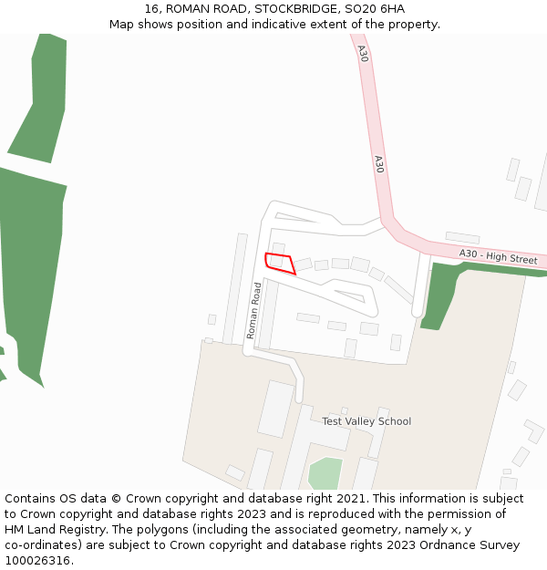 16, ROMAN ROAD, STOCKBRIDGE, SO20 6HA: Location map and indicative extent of plot