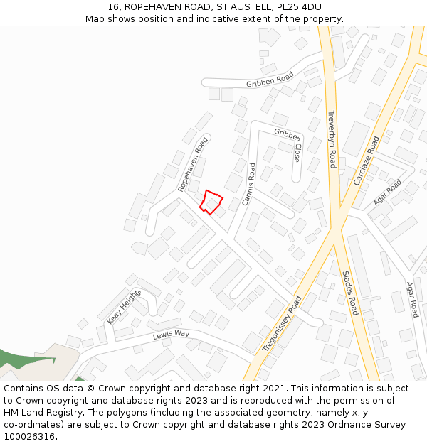 16, ROPEHAVEN ROAD, ST AUSTELL, PL25 4DU: Location map and indicative extent of plot