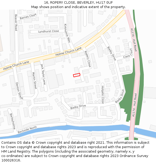 16, ROPERY CLOSE, BEVERLEY, HU17 0UF: Location map and indicative extent of plot