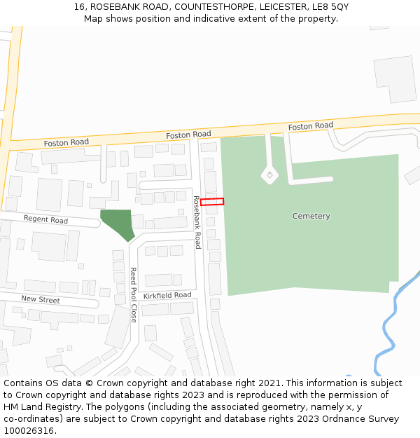 16, ROSEBANK ROAD, COUNTESTHORPE, LEICESTER, LE8 5QY: Location map and indicative extent of plot