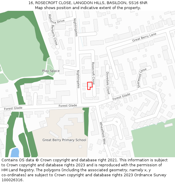 16, ROSECROFT CLOSE, LANGDON HILLS, BASILDON, SS16 6NR: Location map and indicative extent of plot