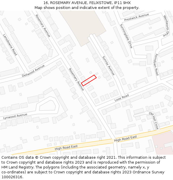 16, ROSEMARY AVENUE, FELIXSTOWE, IP11 9HX: Location map and indicative extent of plot