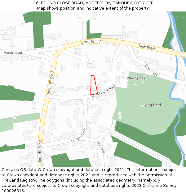 16, ROUND CLOSE ROAD, ADDERBURY, BANBURY, OX17 3EP: Location map and indicative extent of plot