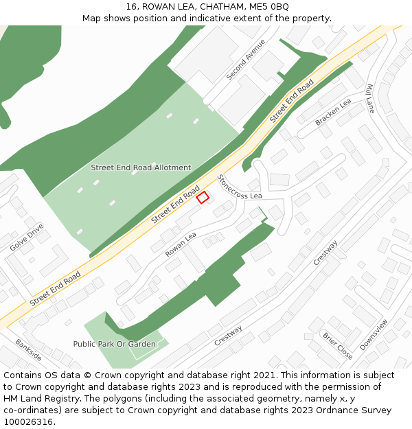 16, ROWAN LEA, CHATHAM, ME5 0BQ: Location map and indicative extent of plot