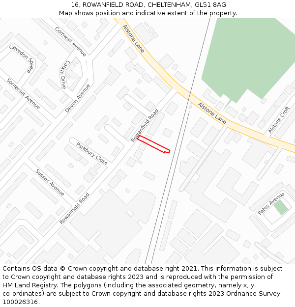 16, ROWANFIELD ROAD, CHELTENHAM, GL51 8AG: Location map and indicative extent of plot