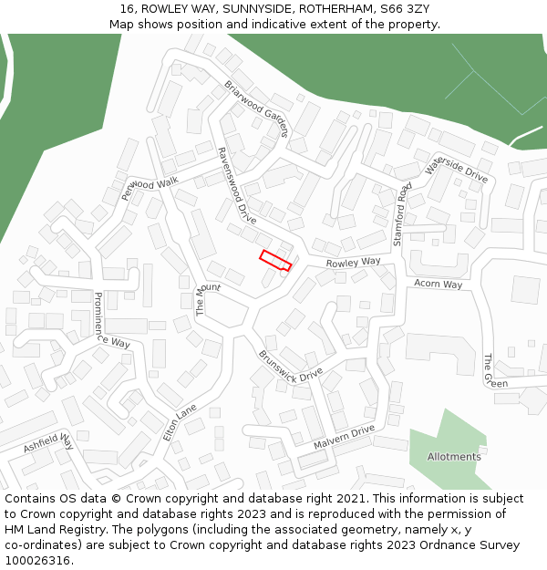 16, ROWLEY WAY, SUNNYSIDE, ROTHERHAM, S66 3ZY: Location map and indicative extent of plot