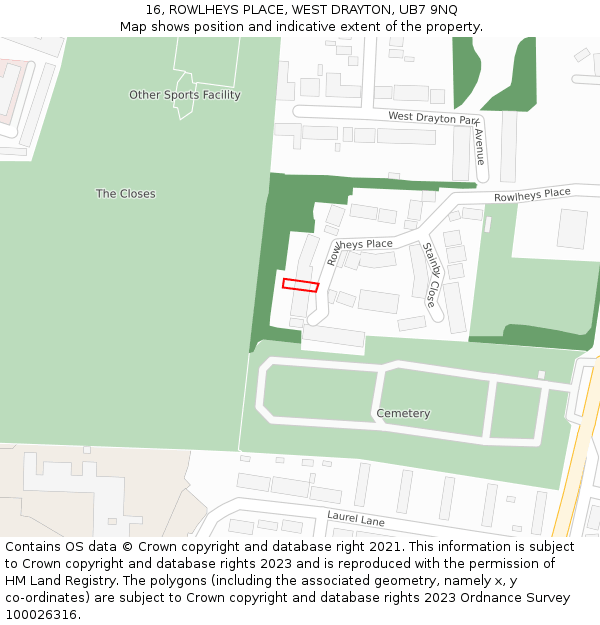 16, ROWLHEYS PLACE, WEST DRAYTON, UB7 9NQ: Location map and indicative extent of plot