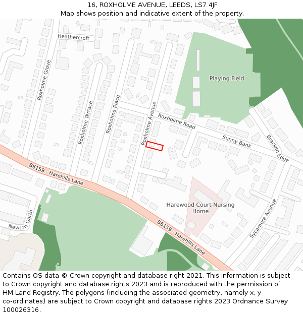 16, ROXHOLME AVENUE, LEEDS, LS7 4JF: Location map and indicative extent of plot