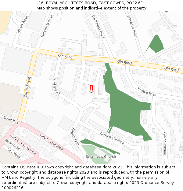 16, ROYAL ARCHITECTS ROAD, EAST COWES, PO32 6FL: Location map and indicative extent of plot