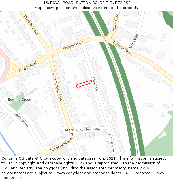 16, ROYAL ROAD, SUTTON COLDFIELD, B72 1SP: Location map and indicative extent of plot