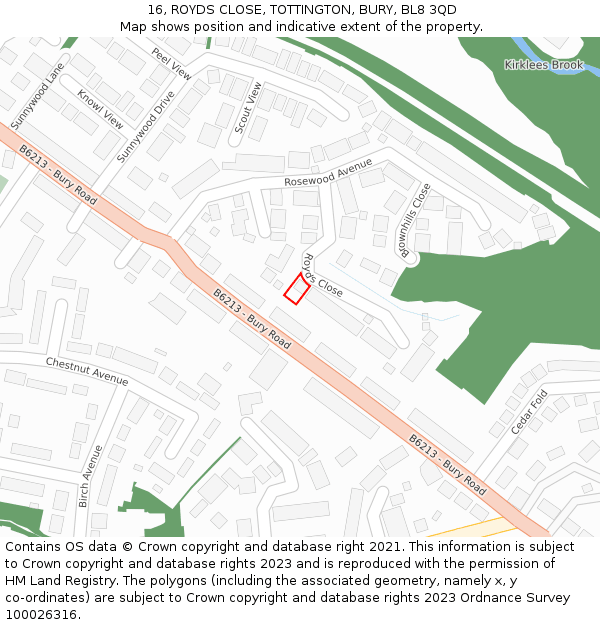 16, ROYDS CLOSE, TOTTINGTON, BURY, BL8 3QD: Location map and indicative extent of plot