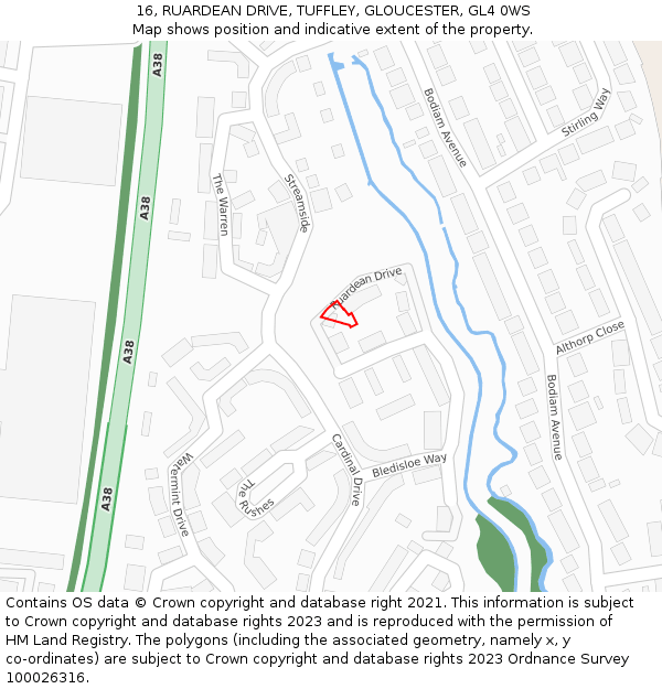 16, RUARDEAN DRIVE, TUFFLEY, GLOUCESTER, GL4 0WS: Location map and indicative extent of plot