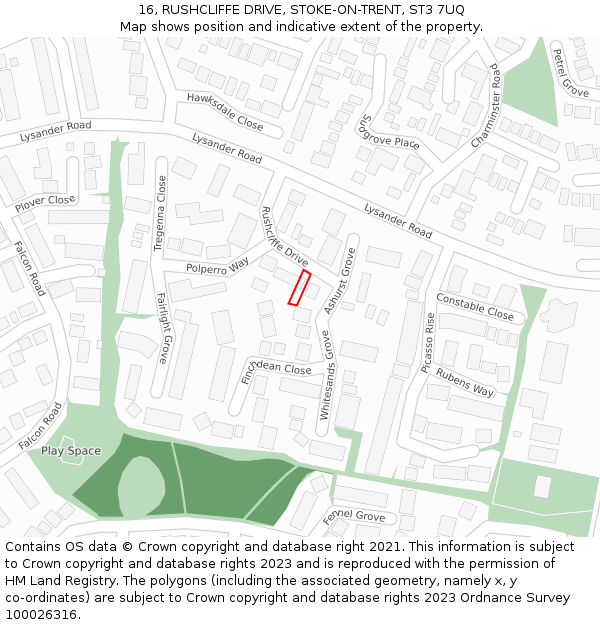 16, RUSHCLIFFE DRIVE, STOKE-ON-TRENT, ST3 7UQ: Location map and indicative extent of plot