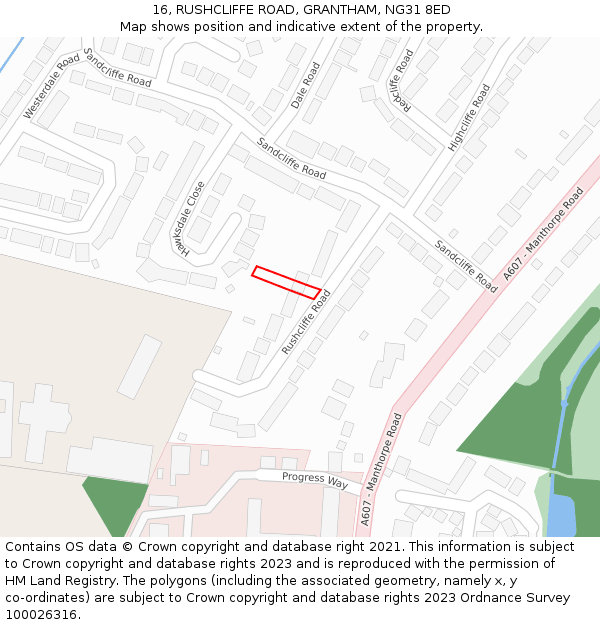 16, RUSHCLIFFE ROAD, GRANTHAM, NG31 8ED: Location map and indicative extent of plot