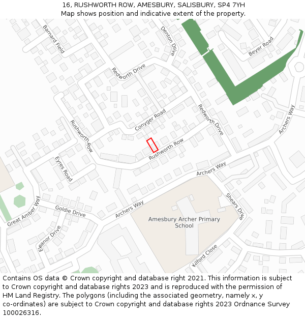 16, RUSHWORTH ROW, AMESBURY, SALISBURY, SP4 7YH: Location map and indicative extent of plot