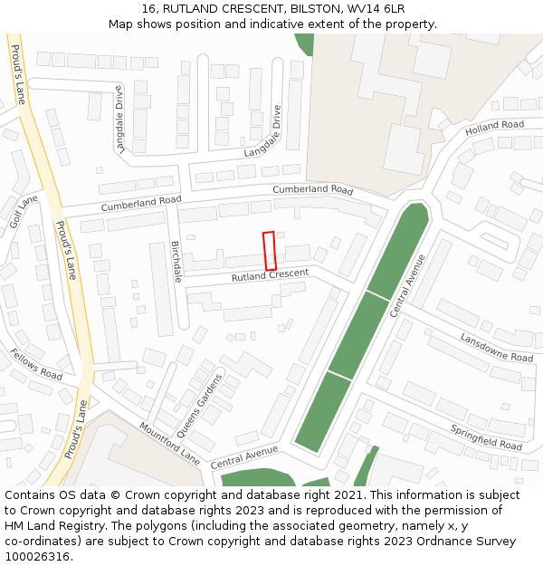 16, RUTLAND CRESCENT, BILSTON, WV14 6LR: Location map and indicative extent of plot