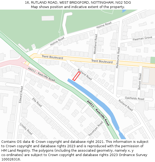 16, RUTLAND ROAD, WEST BRIDGFORD, NOTTINGHAM, NG2 5DG: Location map and indicative extent of plot