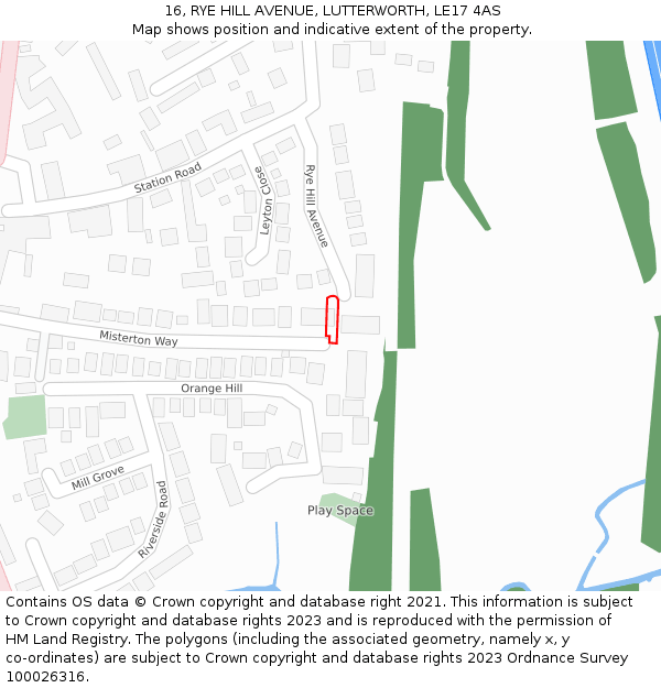 16, RYE HILL AVENUE, LUTTERWORTH, LE17 4AS: Location map and indicative extent of plot