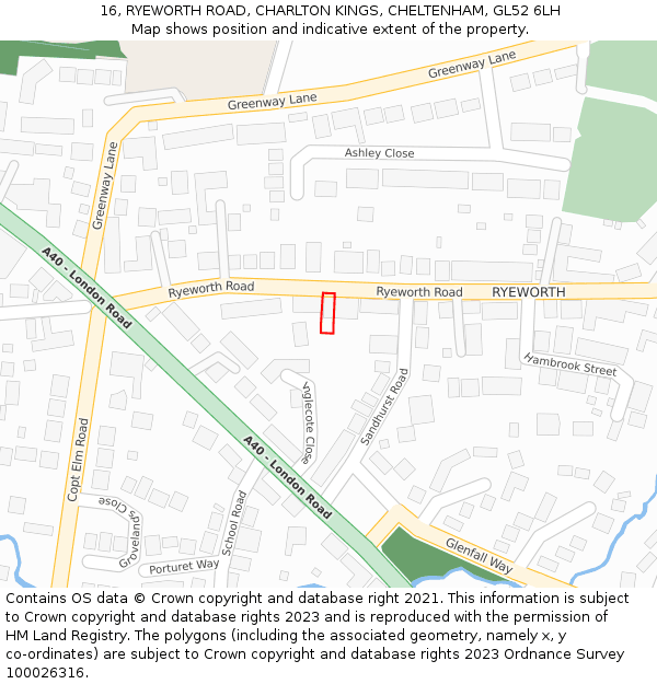 16, RYEWORTH ROAD, CHARLTON KINGS, CHELTENHAM, GL52 6LH: Location map and indicative extent of plot