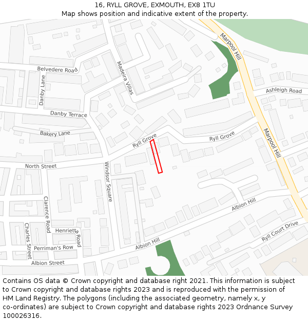 16, RYLL GROVE, EXMOUTH, EX8 1TU: Location map and indicative extent of plot