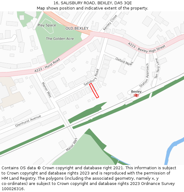 16, SALISBURY ROAD, BEXLEY, DA5 3QE: Location map and indicative extent of plot