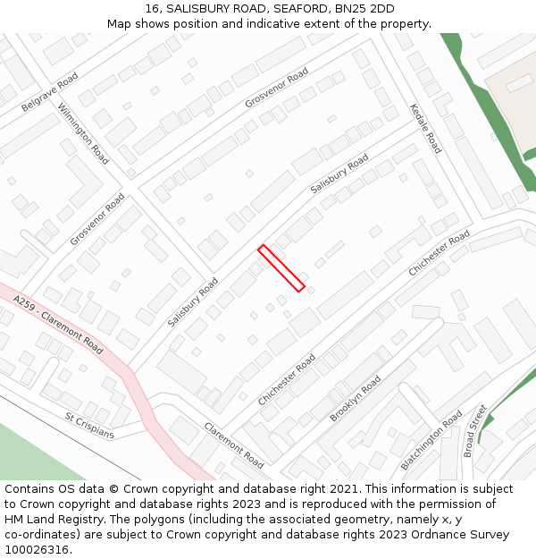 16, SALISBURY ROAD, SEAFORD, BN25 2DD: Location map and indicative extent of plot