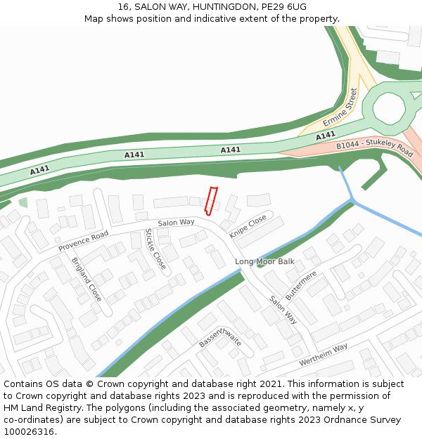 16, SALON WAY, HUNTINGDON, PE29 6UG: Location map and indicative extent of plot