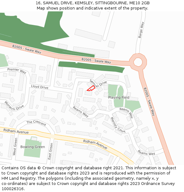 16, SAMUEL DRIVE, KEMSLEY, SITTINGBOURNE, ME10 2GB: Location map and indicative extent of plot