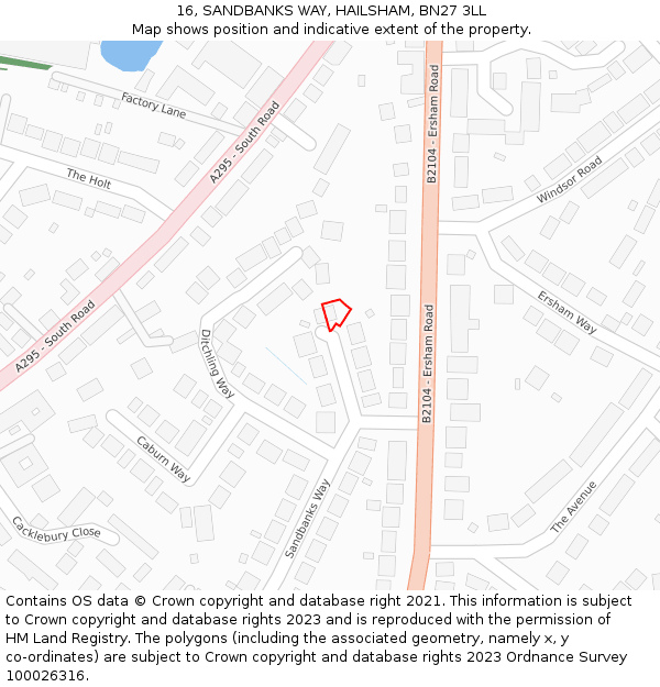16, SANDBANKS WAY, HAILSHAM, BN27 3LL: Location map and indicative extent of plot