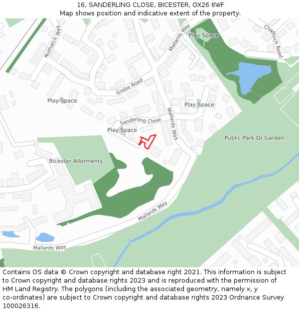 16, SANDERLING CLOSE, BICESTER, OX26 6WF: Location map and indicative extent of plot