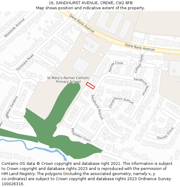 16, SANDHURST AVENUE, CREWE, CW2 8FB: Location map and indicative extent of plot